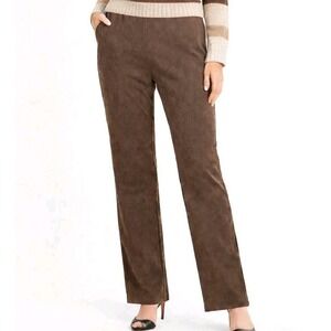 Susan Graver Style Brown Faux Suede Straight Leg Pants Women's L Quiet Luxe NEW